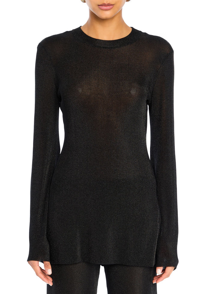 SER.O.YA Ines Metallic Knit Top-Black