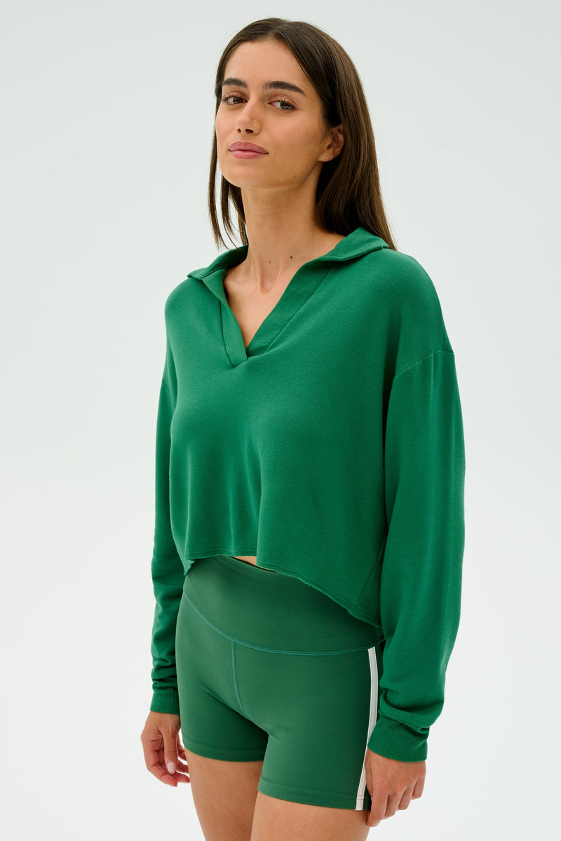 Splits59 Joan Fleece Polo Sweatshirt-Arugula