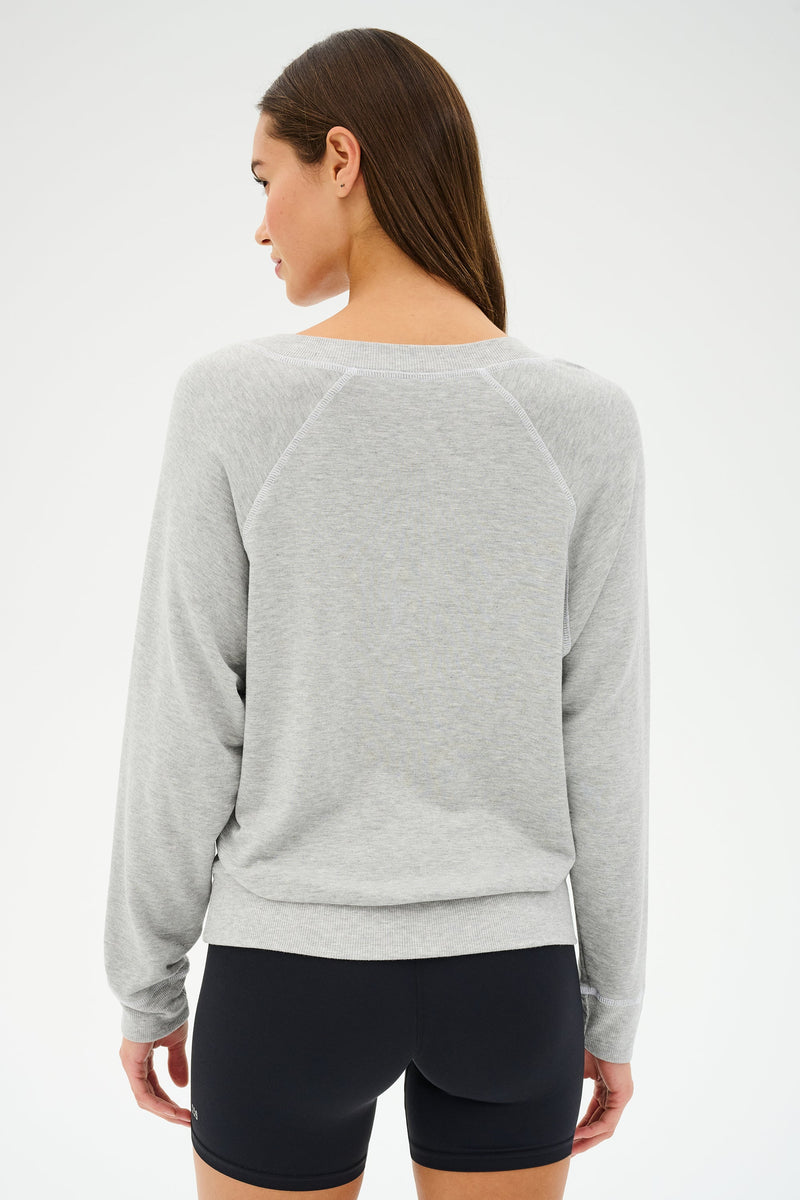 Splits59 Bennie Fleece V Neck Sweatshirt-Heather Grey/White