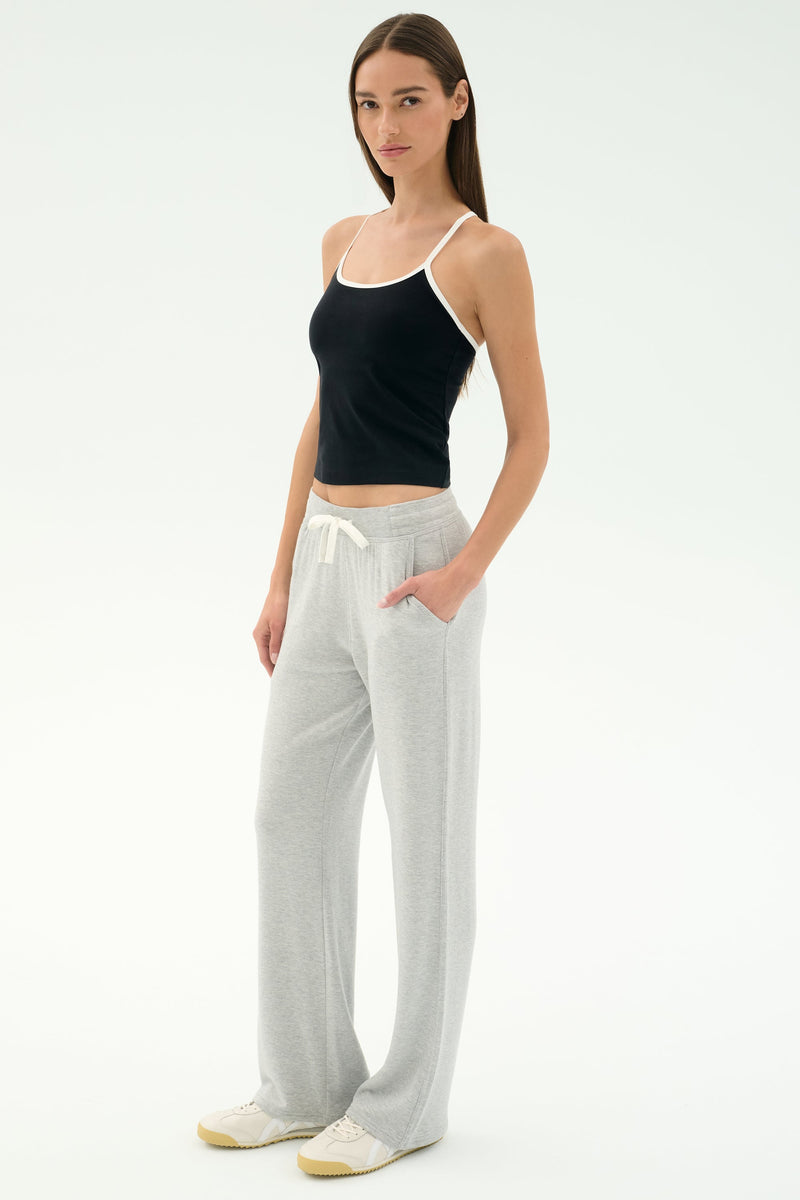 Splits59 Raven Fleece Full Length Sweatpants- Heather Grey/White