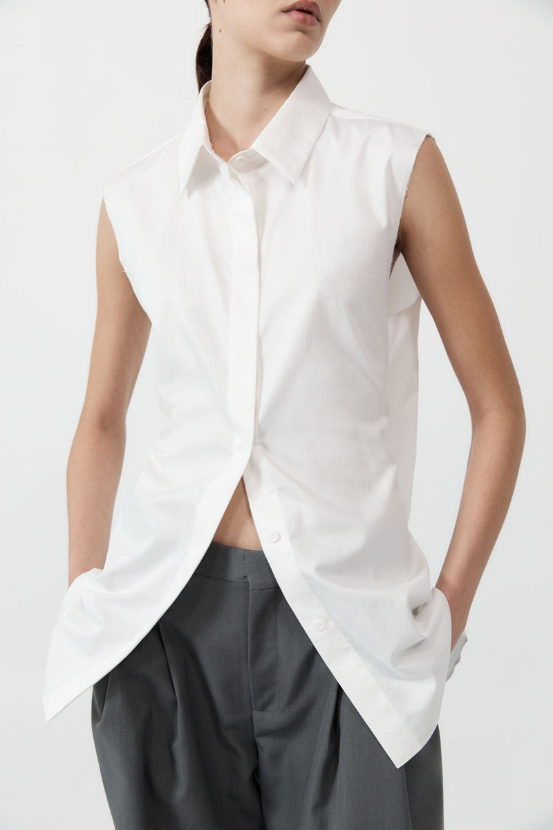 Cotton Belted Sleeveless Shirt