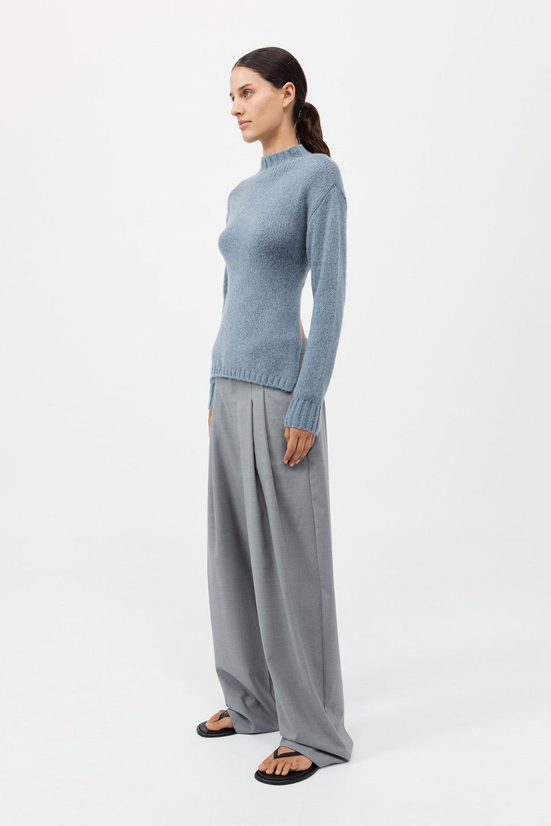 St. Agni Wool Cashmere Blend Tie Back Jumper - Soft Blue