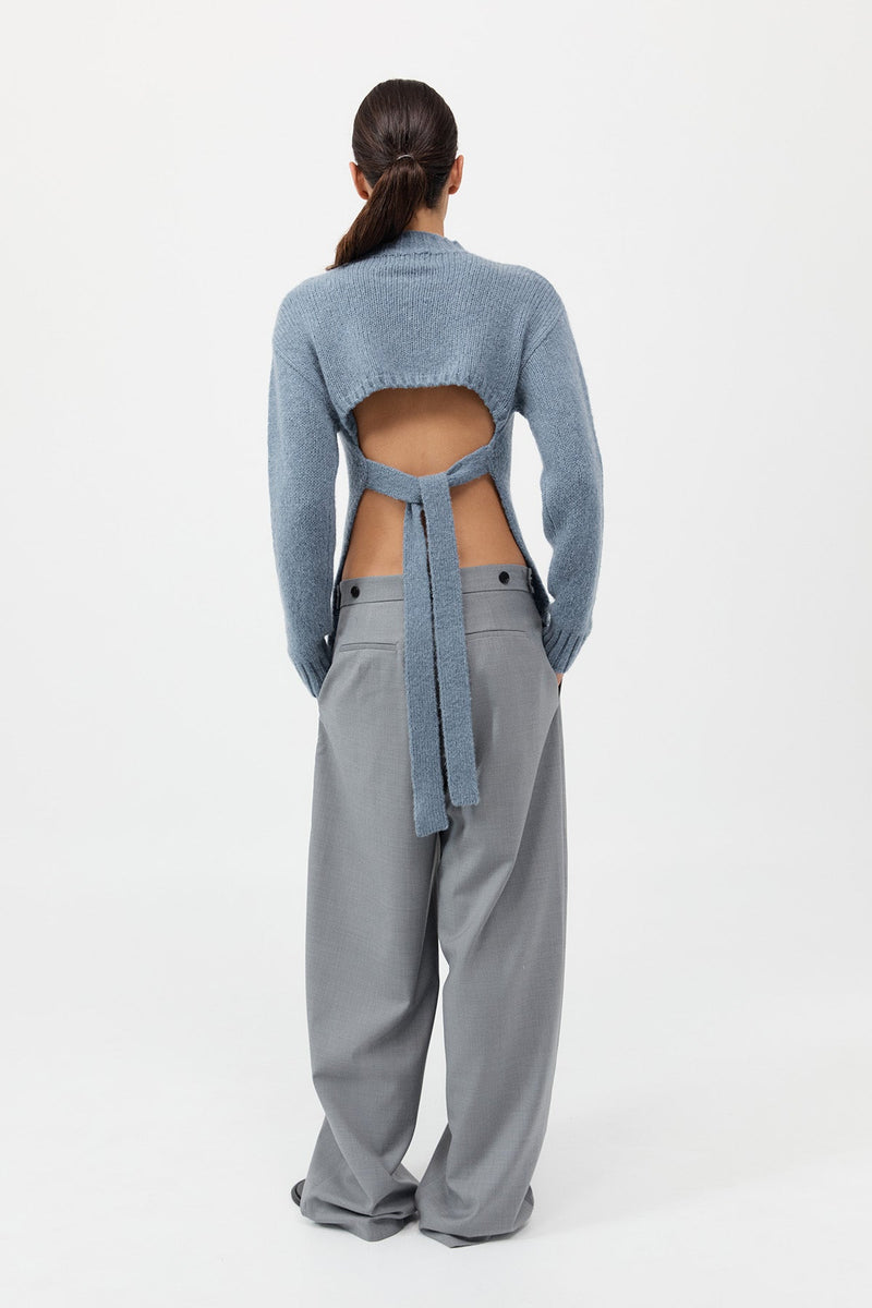 St. Agni Wool Cashmere Blend Tie Back Jumper - Soft Blue