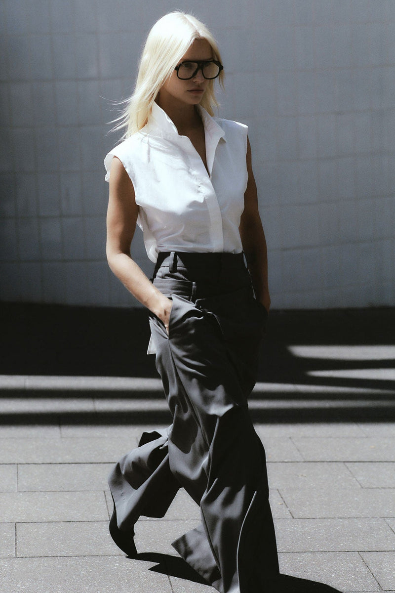 Cotton Belted Sleeveless Shirt