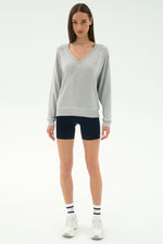 Splits59 Bennie Fleece V Neck Sweatshirt-Heather Grey/White