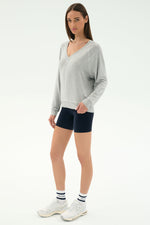 Splits59 Bennie Fleece V Neck Sweatshirt-Heather Grey/White