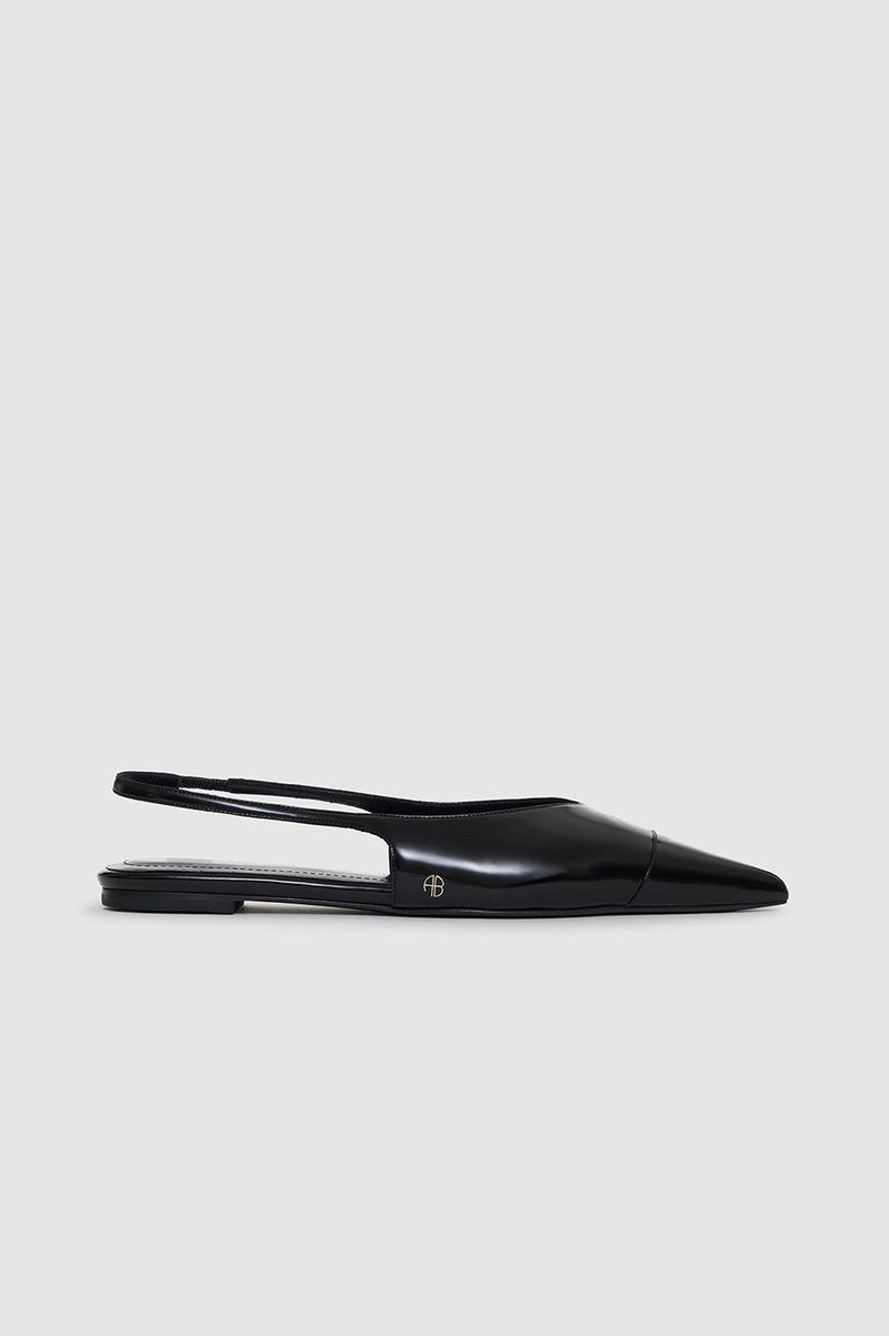 ANINE BING Elena Slingback Flats- High Shine Black