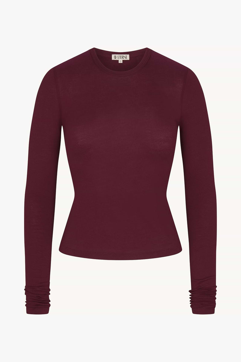 Eterne Fitted Crewneck Long Sleeve T-Shirt-Oxblood