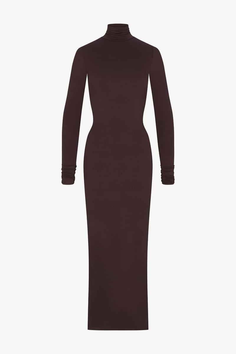 Eterne Long Sleeve Turtleneck Maxi Dress-Espresso
