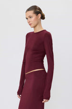 Eterne Fitted Crewneck Long Sleeve T-Shirt-Oxblood