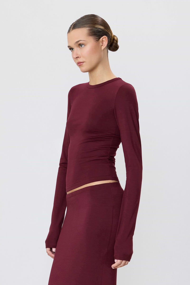 Eterne Fitted Crewneck Long Sleeve T-Shirt-Oxblood