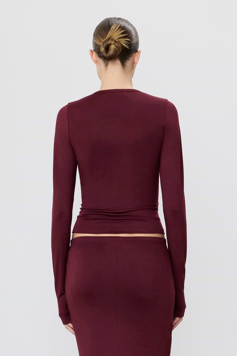 Eterne Fitted Crewneck Long Sleeve T-Shirt-Oxblood