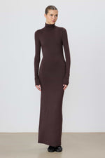 Eterne Long Sleeve Turtleneck Maxi Dress-Espresso