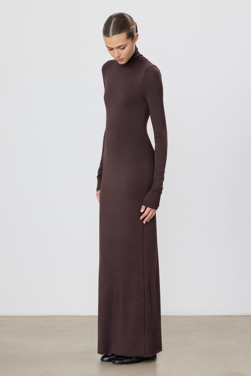 Eterne Long Sleeve Turtleneck Maxi Dress-Espresso