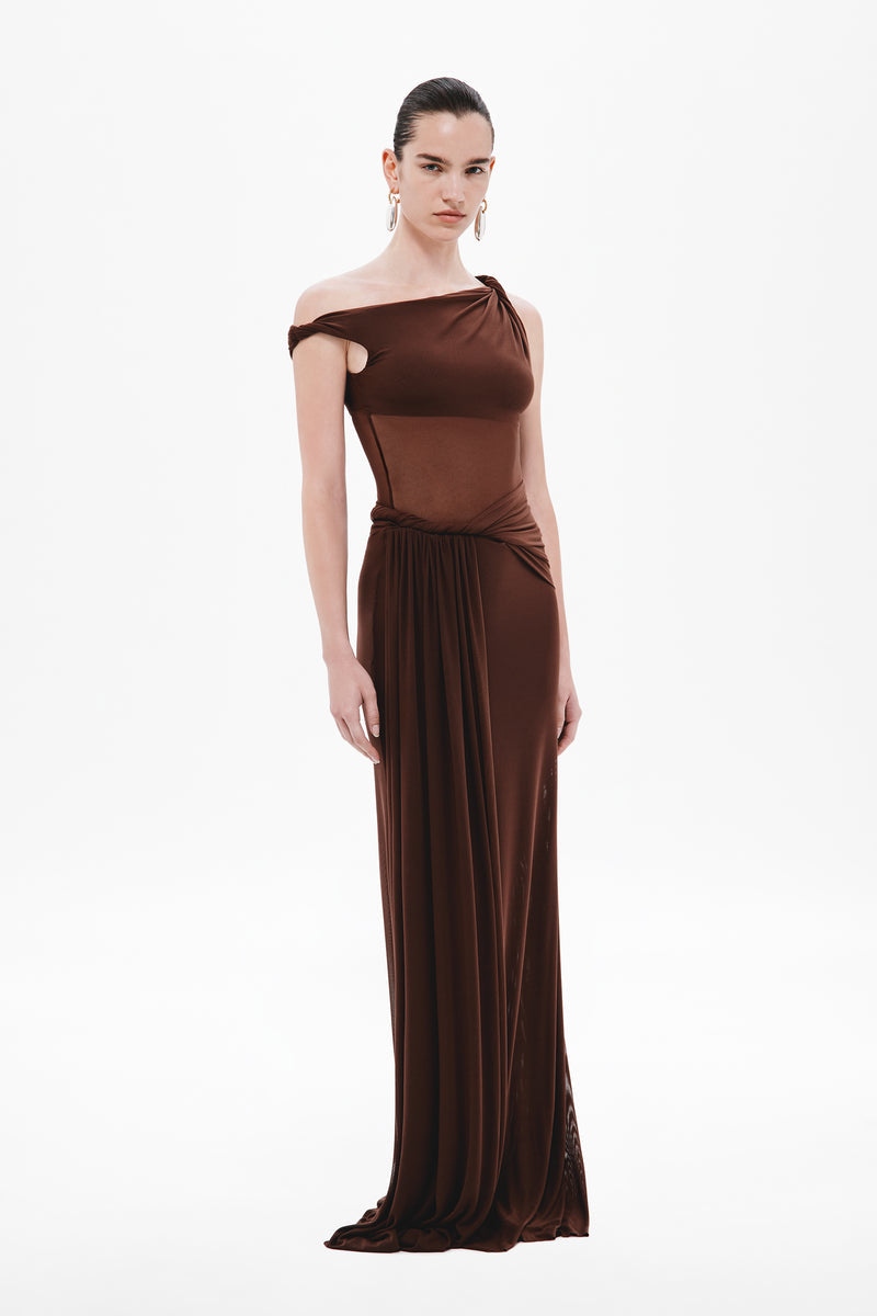 MISHA Sisal Mesh Maxi Dress- Espresso
