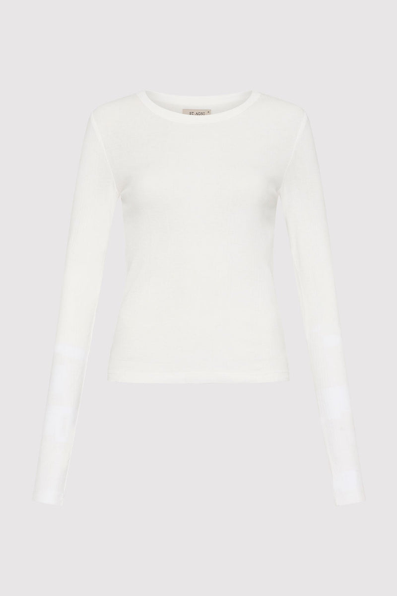 St. Agni Organic Cotton Soft Rib Long Sleeve Top - White